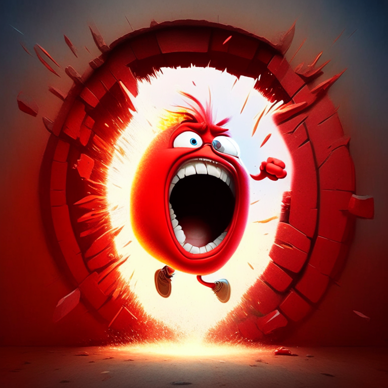 Anger the red character of Inside Out   jumping through a portal, Pixar style