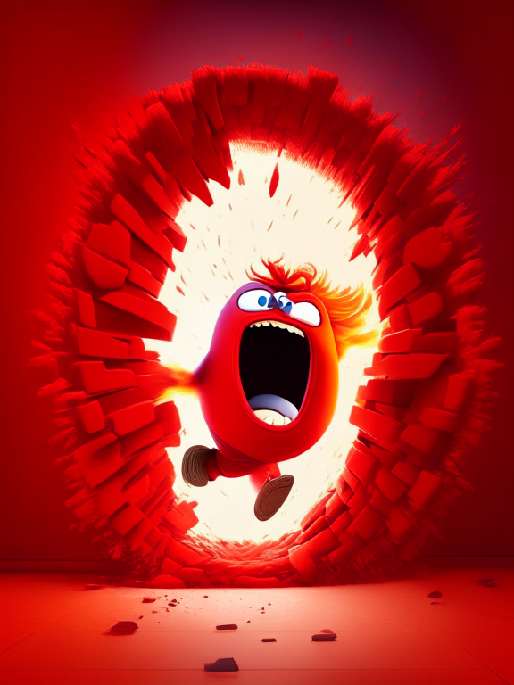 Anger the red character of Inside Out   jumping through a portal, Pixar style
