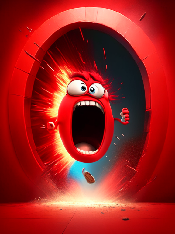 Anger the red character of Inside Out   jumping through a portal, Pixar style