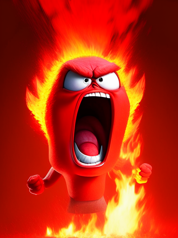 Anger the red character of Inside Out  breathing fire, Pixar
