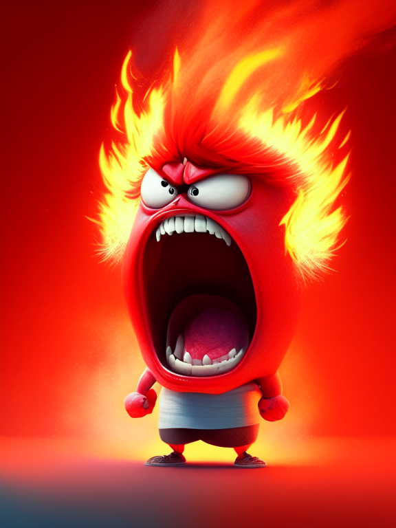 Anger the red character of Inside Out  breathing fire, Pixar