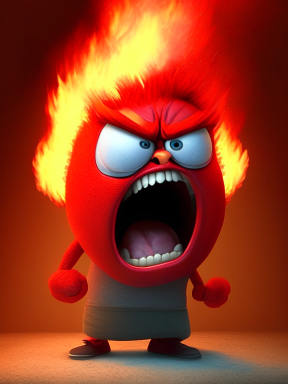 Anger the red character of Inside Out  breathing fire, Pixar