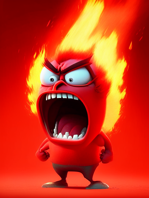 Anger the red character of Inside Out  breathing fire, Pixar