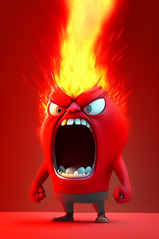 Anger the red character of Inside Out  breathing fire, Pixar style