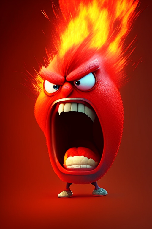 Anger the red character of Inside Out  breathing fire, Pixar style