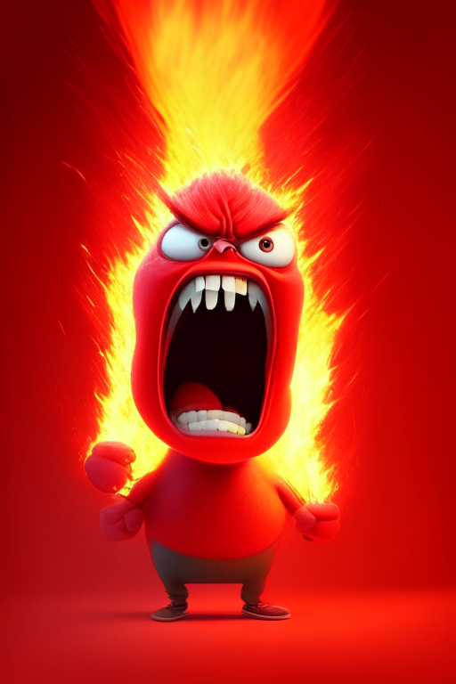 Anger the red character of Inside Out  breathing fire, Pixar style