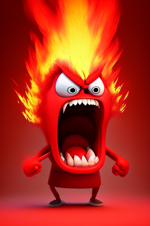 Anger the red character of Inside Out  breathing fire, Pixar style
