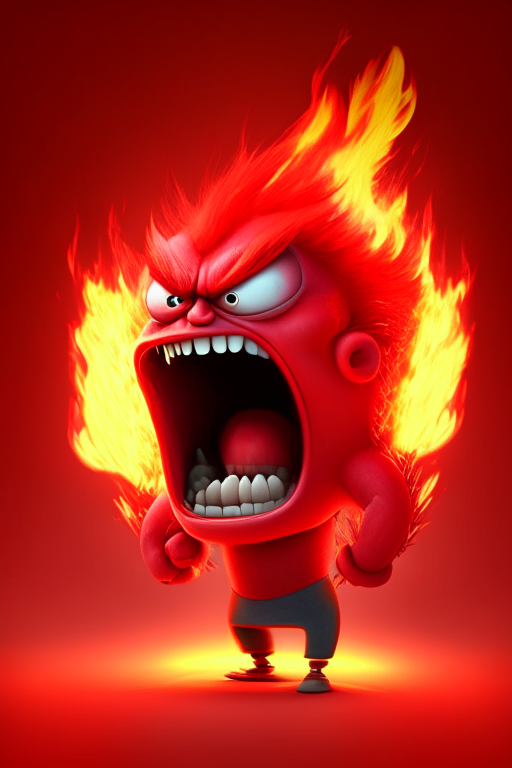 Anger the red character of Inside Out  breathing fire, Pixar style, detailed