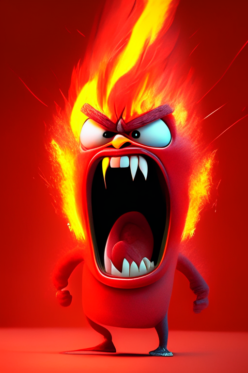 Anger the red character of Inside Out  breathing fire, Pixar style, detailed