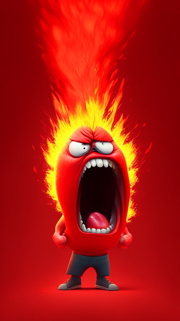 Anger the red character of Inside Out  breathing fire, Pixar style, detailed