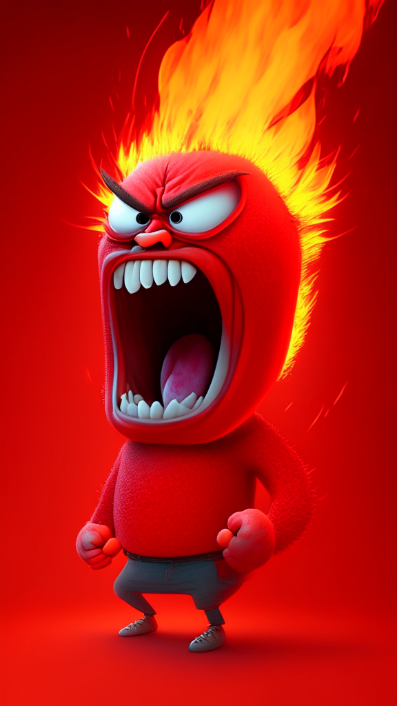 Anger the red character of Inside Out  breathing fire, Pixar style, detailed