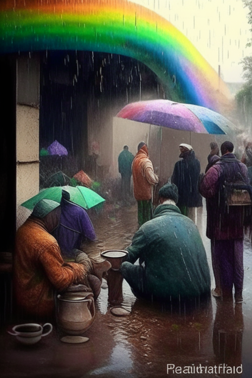 A man poring chai and people waiting for chai beautiful nature ,rain,rainbow