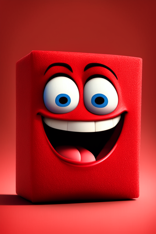 The Red character of inside out has a Square head and Is smiling, in Pixar style 