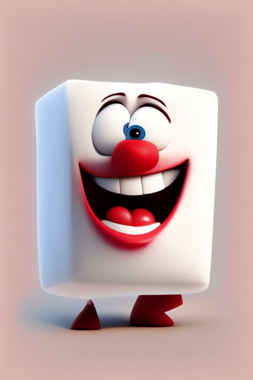 The Red character of inside out has a Square head and Is smiling, wearing a White shirt, in Pixar style 