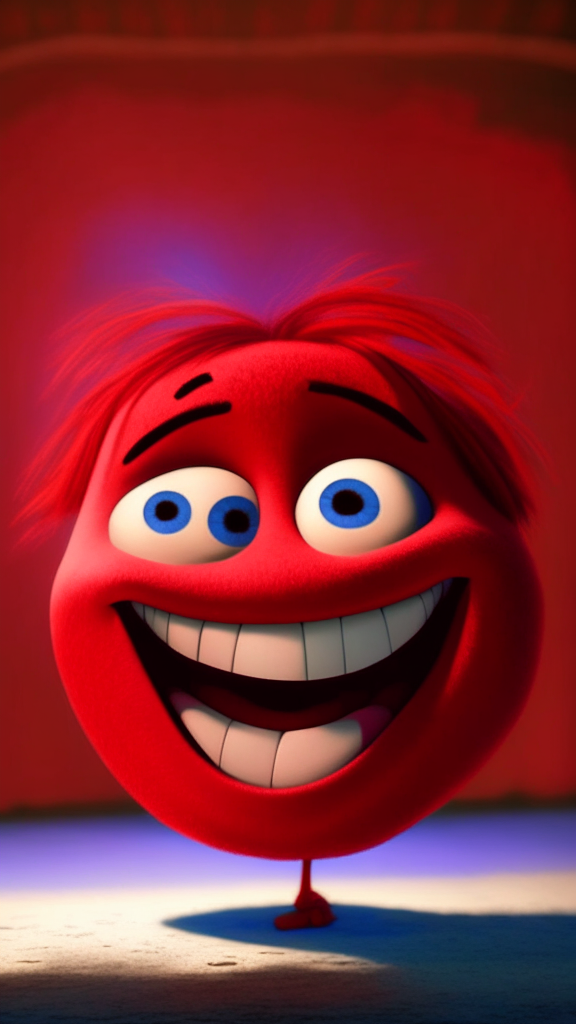 The Red character of inside out Is smiling, in Pixar style
