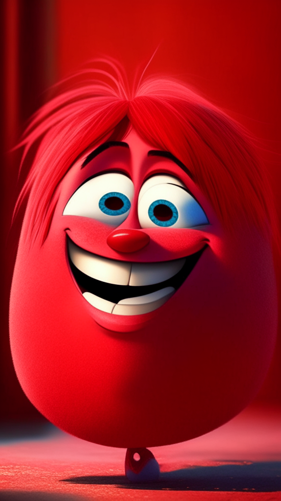 The Red character of inside out Is smiling, in Pixar style