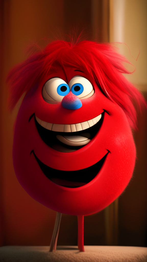 The Red character of inside out Is smiling, in Pixar style