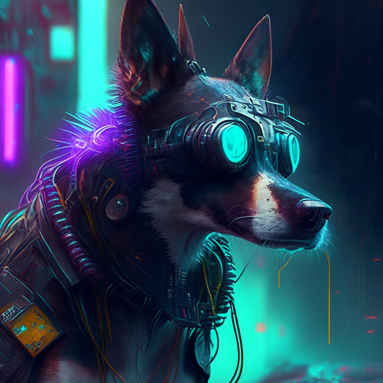 a cyberpunk dog shooting a steampunk cat with lasers