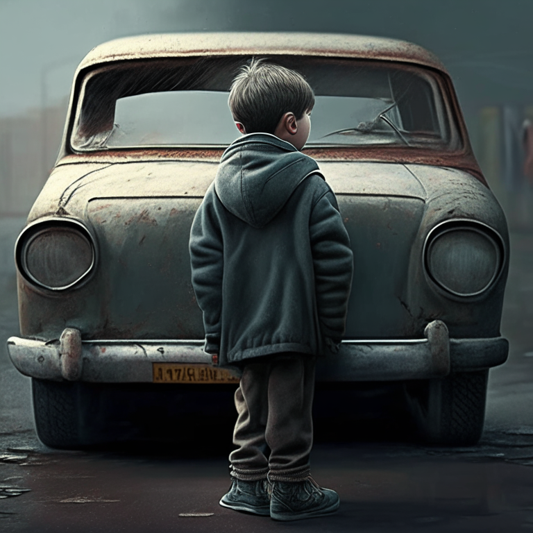 A boy going near the car