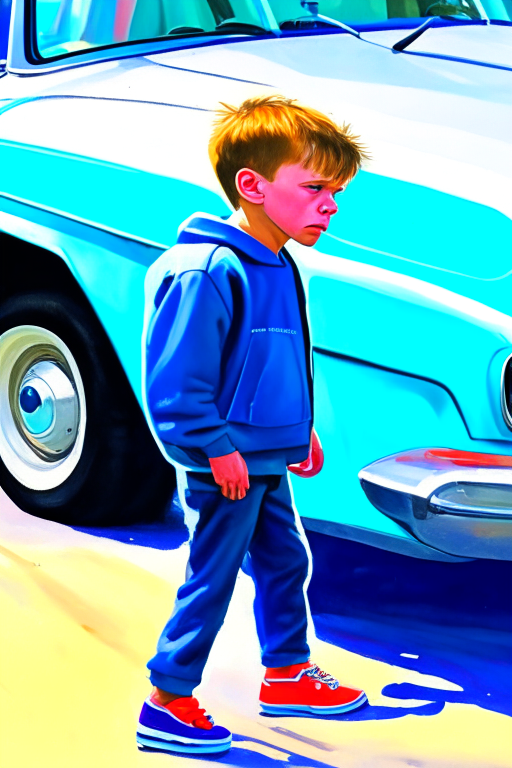 A boy going near the car