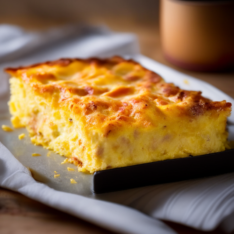 Baked Ham and Cheese Breakfast Casserole, filling frame, razor-sharp focus, bright studio lighting