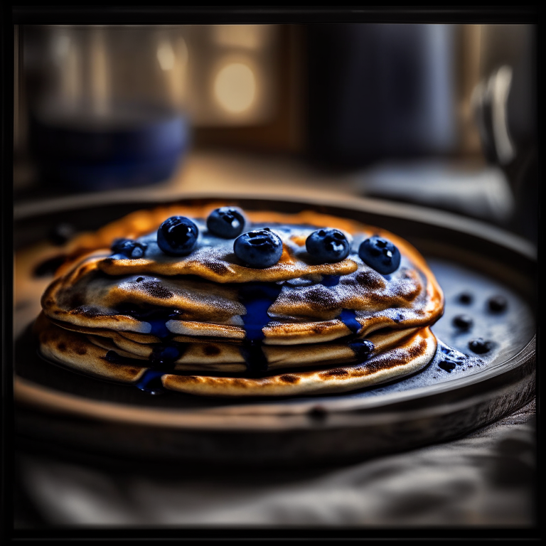 Oven-Baked Blueberry Pancakes, filling frame, razor-sharp focus, bright natural lighting