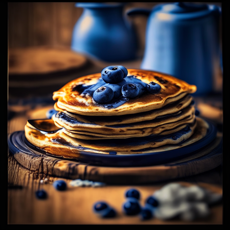 Oven-Baked Blueberry Pancakes, filling frame, razor-sharp focus, bright natural lighting