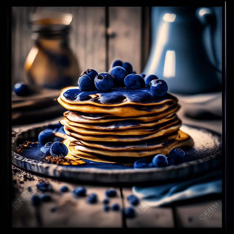 Oven-Baked Blueberry Pancakes, filling frame, razor-sharp focus, bright natural lighting