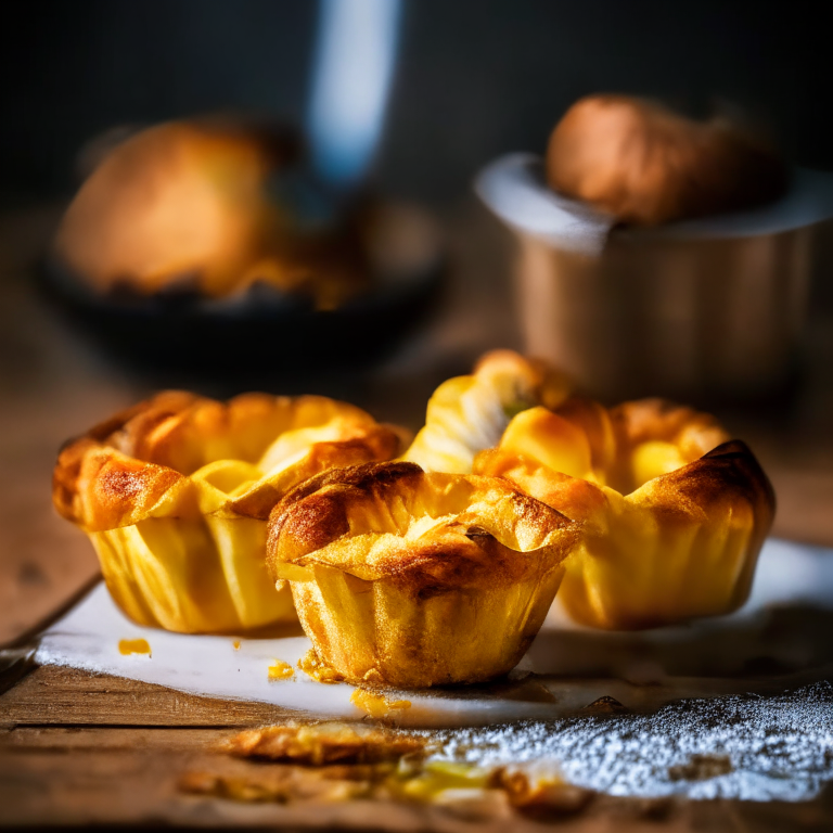 Air Fryer Egg and Vegetable Muffin Cups with Butter Croissants, filling frame, razor-sharp focus, bright natural studio lighting, every part of the food in perfect focus