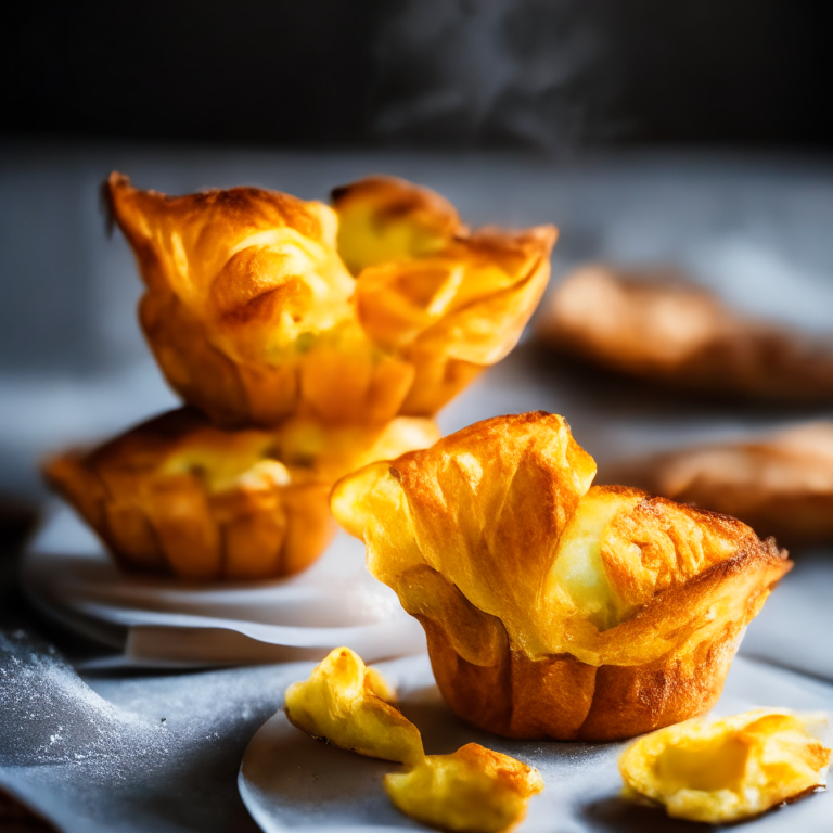 Air Fryer Egg and Vegetable Muffin Cups with Butter Croissants, filling frame, razor-sharp focus, bright natural studio lighting, every part of the food in perfect focus