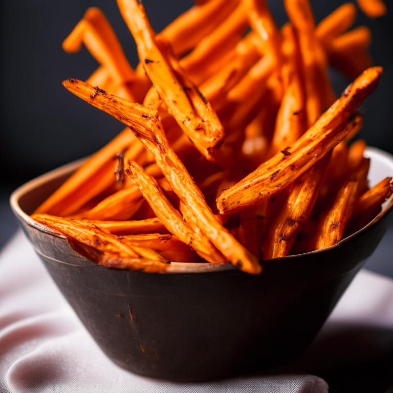 A plate of Air Fryer Sweet Potato Fries, filling the frame, razor-sharp focus, bright clear studio lighting, every part of the fries in perfect focus