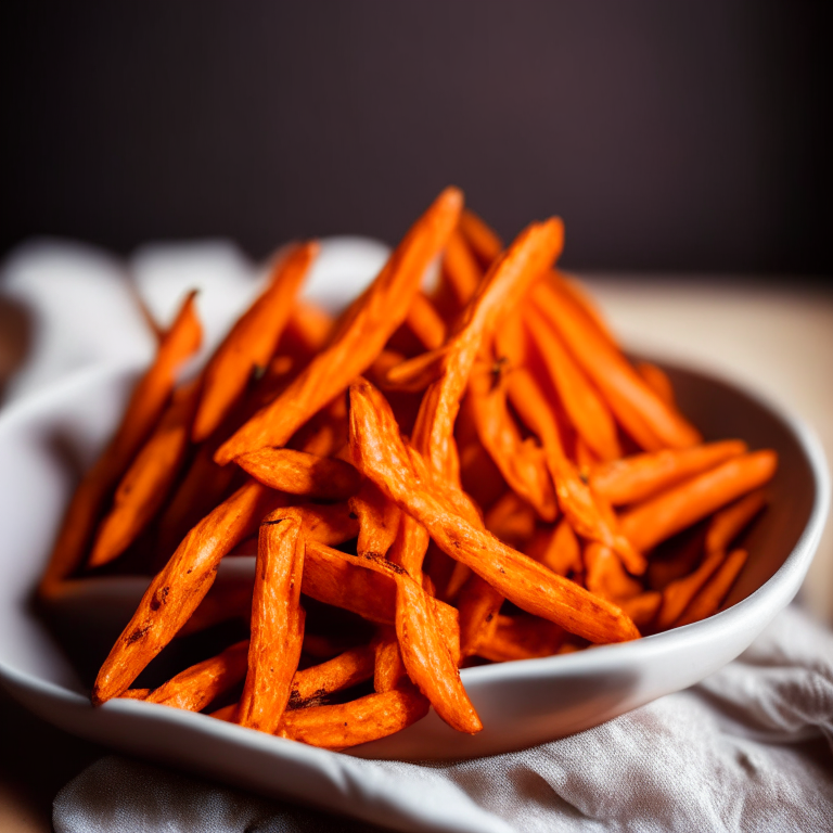 A plate of Air Fryer Sweet Potato Fries, filling the frame, razor-sharp focus, bright clear studio lighting, every part of the fries in perfect focus