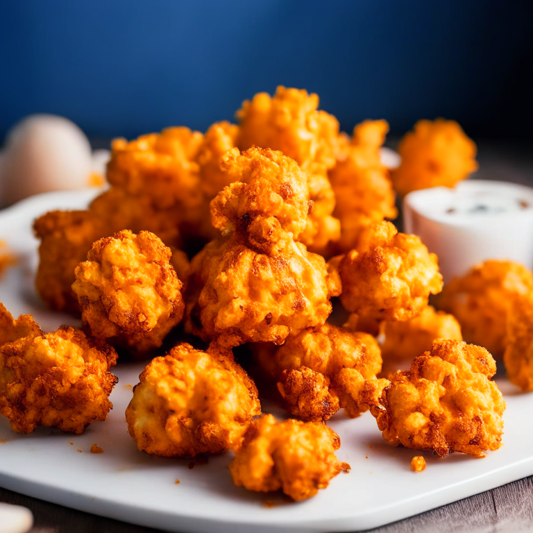 A plate of Air Fryer Buffalo Cauliflower Bites and Oven-Baked Cheese Sticks, filling the frame, razor-sharp focus on every bite and stick, bright clear studio lighting, every part in perfect focus