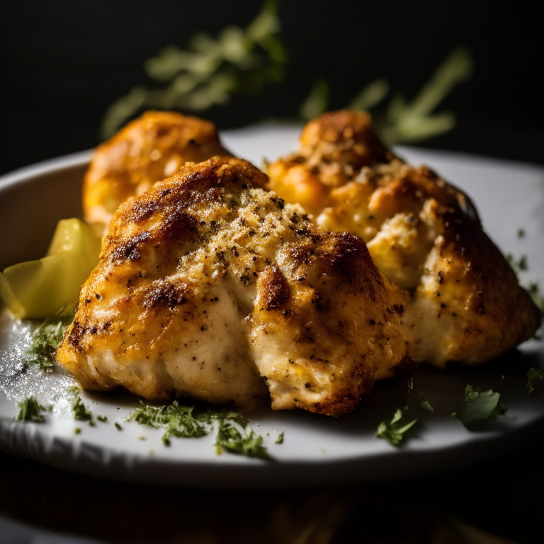 A plate of Baked Garlic Parmesan Chicken Thighs filling the frame,
   razor-sharp focus on every piece of chicken,    
   bright clear studio lighting,
   every part in perfect focus