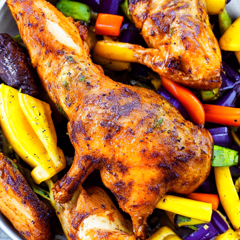 Air Fryer Honey Mustard Chicken Drumsticks with Oven-Roasted Vegetables filling the frame