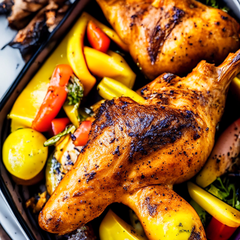 Air Fryer Honey Mustard Chicken Drumsticks with Oven-Roasted Vegetables filling the frame bright, clear studio lighting razor-sharp focus on every piece of chicken and vegetable