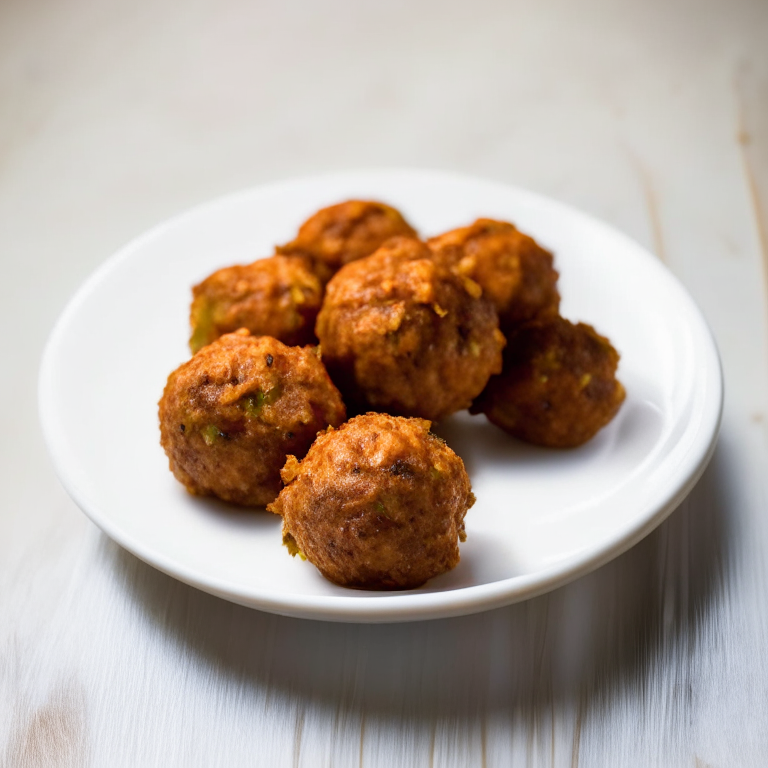 A plate-filling image of 6 air fryer turkey meatballs on a white plate With bright, clear studio lighting