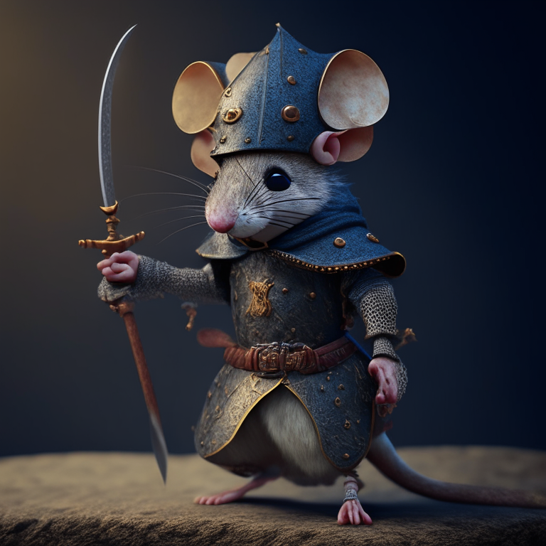 a mouse warrior in a musketeer outfit. Pointillism, octane render