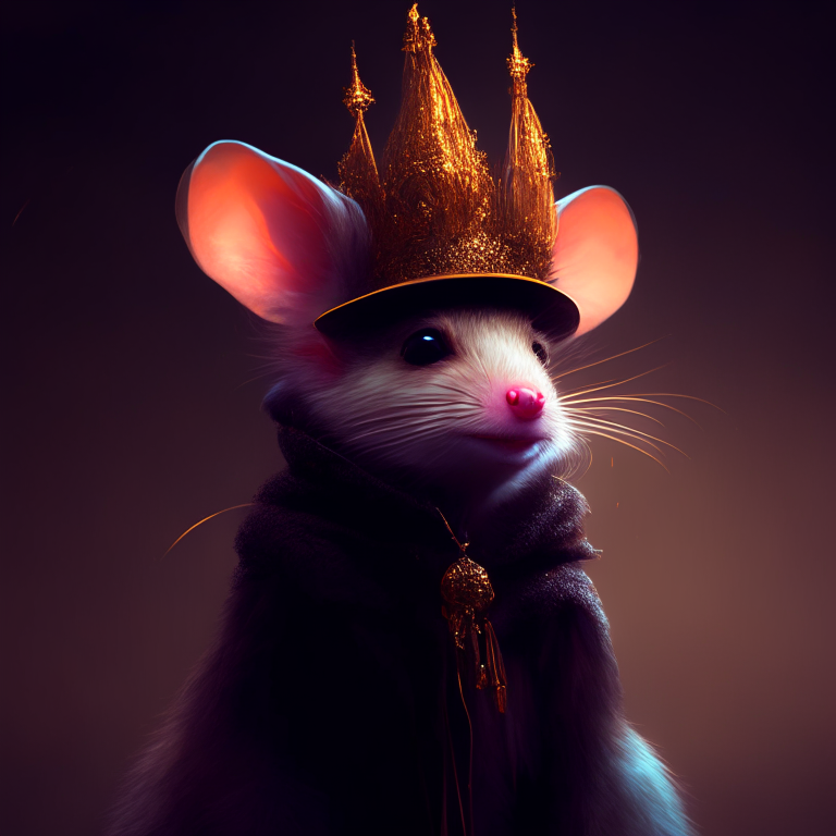 
A little mouse with a hat and clothes bohemian, oil 
 paint, fluffy, epic royal background, big royal uncropped crown, royal jewelry, robotic, nature, full shot, symmetrical, Greg Rutkowski, Charlie Bowater, Beeple, Unreal 5, hyperrealistic, dynamic lighting, fantasy art