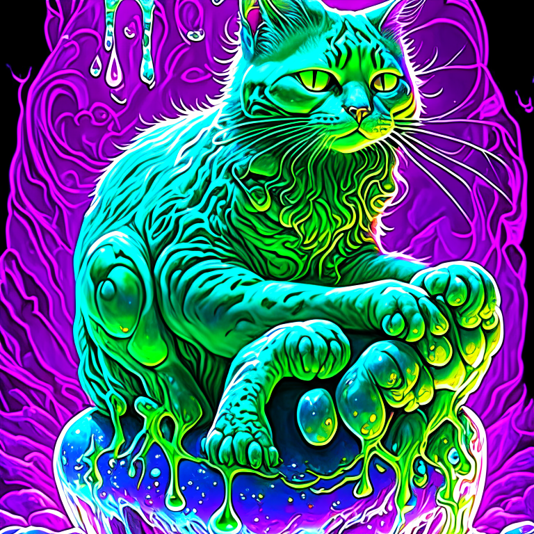 the very slimiest slime cat made of real cats, i'm telling you this slime cat is really unbelievably slimy, art by greg rutkowski and fossil charles schultz, an ultra hd detailed digital art painting: neon, crystal, rose, rays: a subcutaneous vista of consanguinary butchery, frac gora immre, orpial borprium, 8k hdr formilol as wremeleckered wumulox, Tomasz Alen Kopera and jasmine becket griffith. intricate details, intricate details