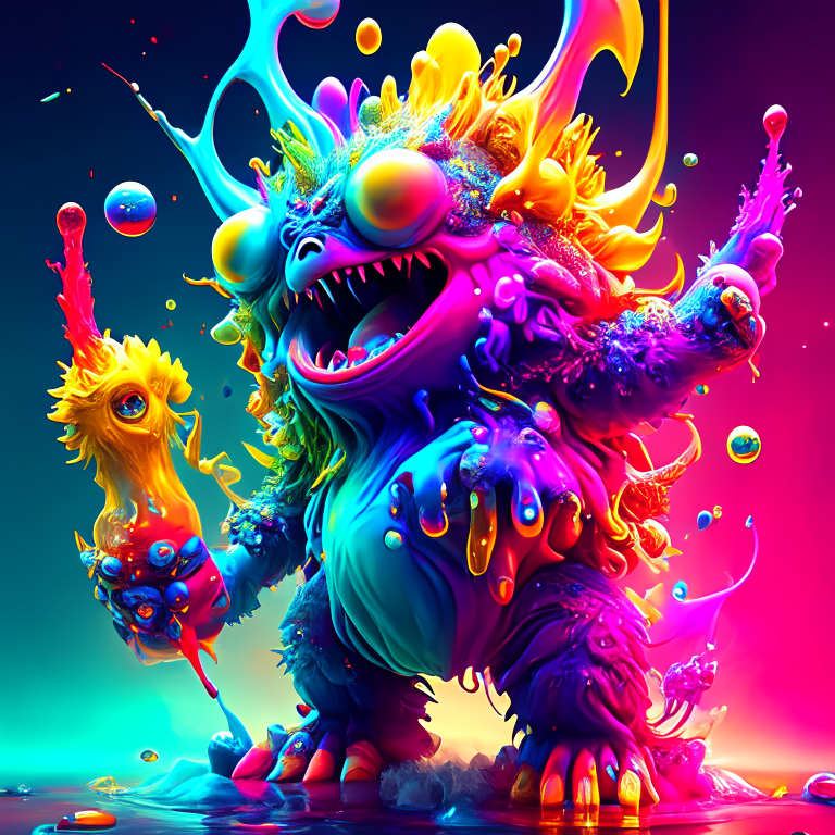 splash art, a liquid cute and adorable monster made of colours giant George, splash style of colourful paint, hyperdetailed intricately detailed, fantastical, intricate detail, splash screen, complementary colours, fantasy, concept art, 8k resolution, DeviantArt masterpiece