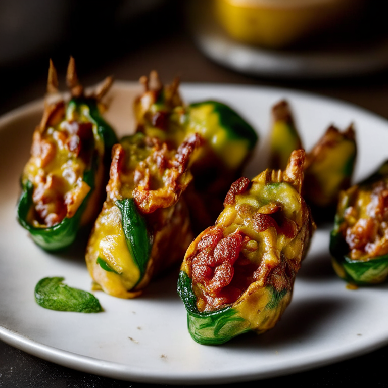 A plate of six air fryer bacon-wrapped jalapeno poppers filling the frame, razor-sharp focus on every minuscule detail,  bright, clear studio lighting from the left