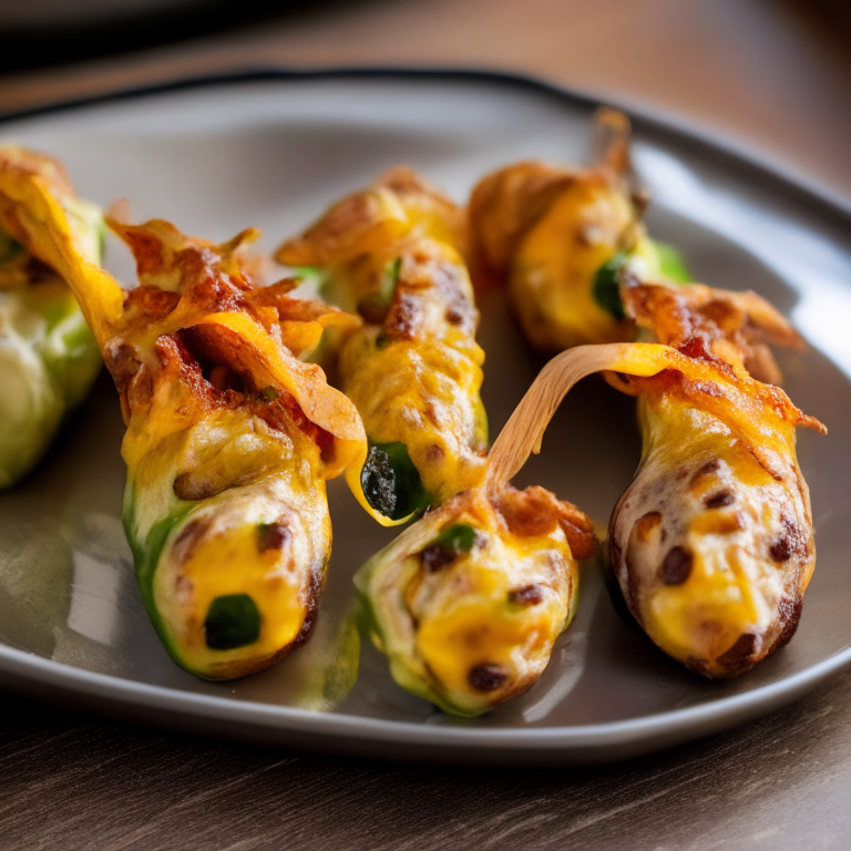 A plate of six air fryer bacon-wrapped jalapeno poppers filling the frame, razor-sharp focus on every detail, natural light from an open window