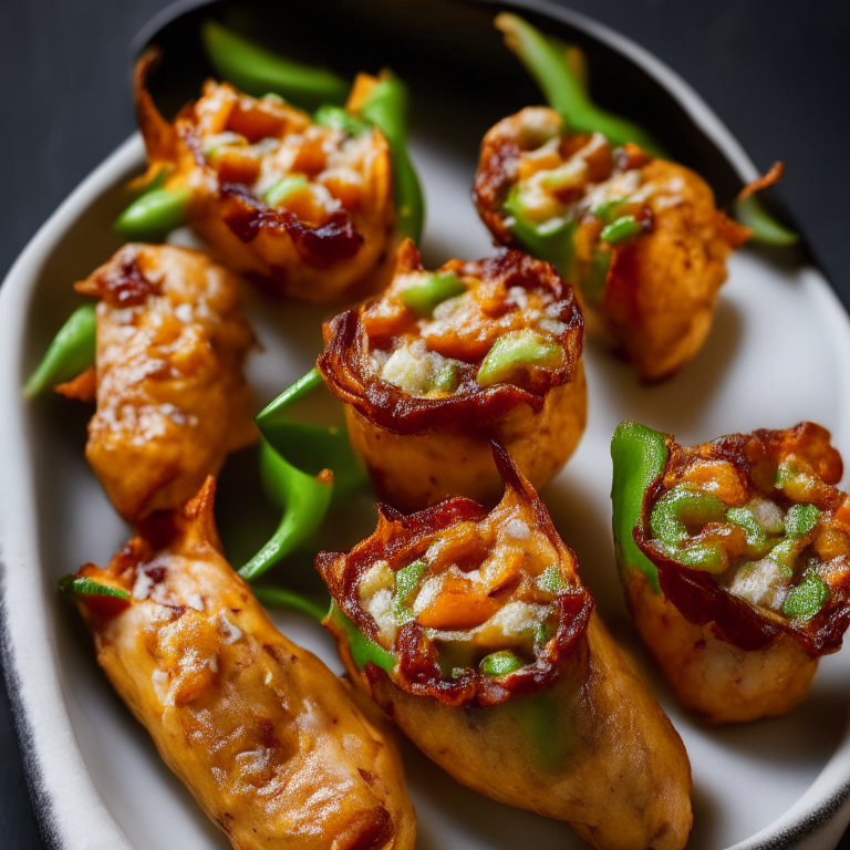 A plate of six air fryer bacon-wrapped jalapeno poppers filling the frame, razor-sharp focus on every minuscule detail,  bright, clear studio lighting from the left