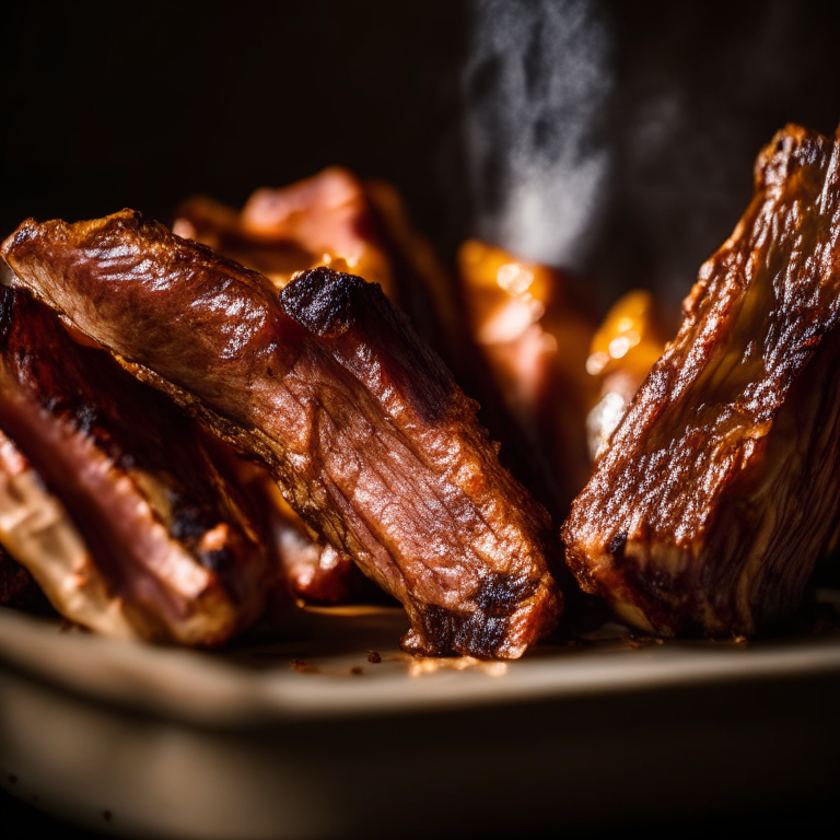 Air Fryer Pork Ribs filling most of the frame, razor-sharp focus on every crevice and bone, natural light from an open window