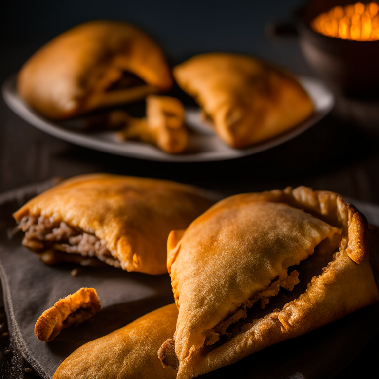 Air Fryer Beef Empanadas filling most of the frame, razor-sharp focus on the entire plate,  bright, clear studio lighting from directly above