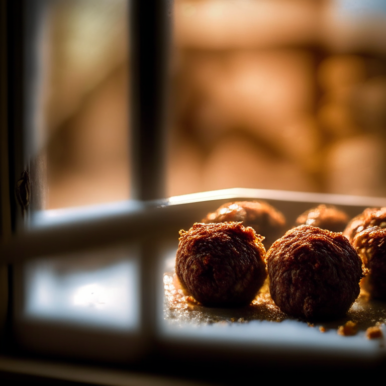 Oven-Baked Beef Meatballs filling most of the frame, razor-sharp focus on every nook and cranny, natural light from an open window