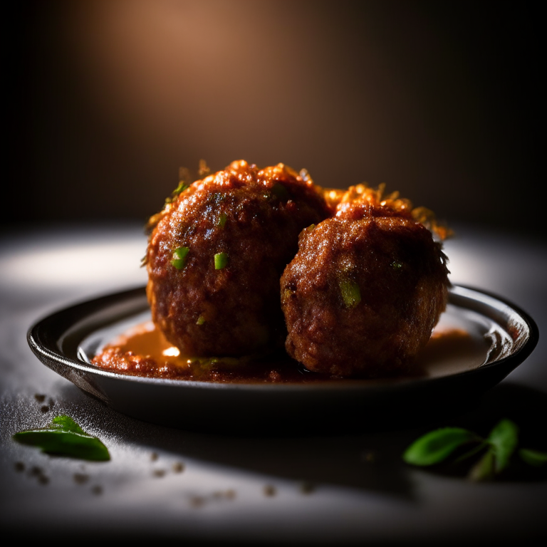 Oven-Baked Beef Meatballs filling most of the frame, razor-sharp focus on the entire plate,  bright, clear studio lighting from directly above