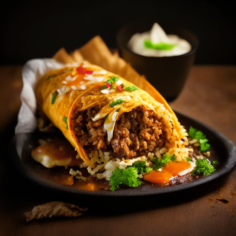 Air Fryer Beef Chimichangas with Oven-Baked Mexican Rice, bright, clear studio lighting, razor-sharp focus, filling the frame