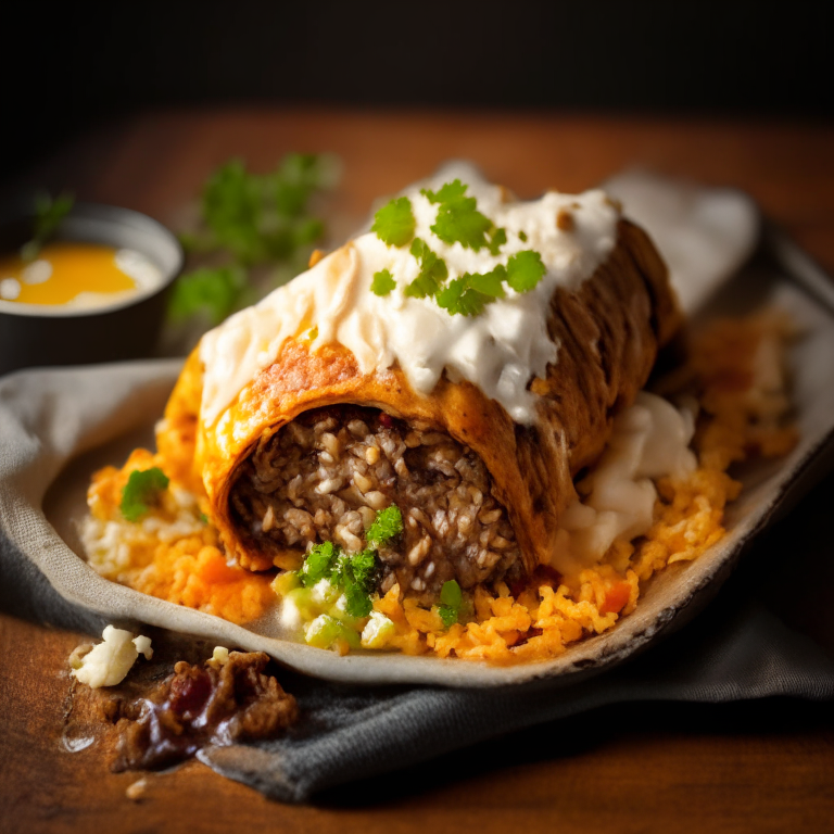 Air Fryer Beef Chimichangas with Oven-Baked Mexican Rice, bright, clear studio lighting, razor-sharp focus, filling the frame